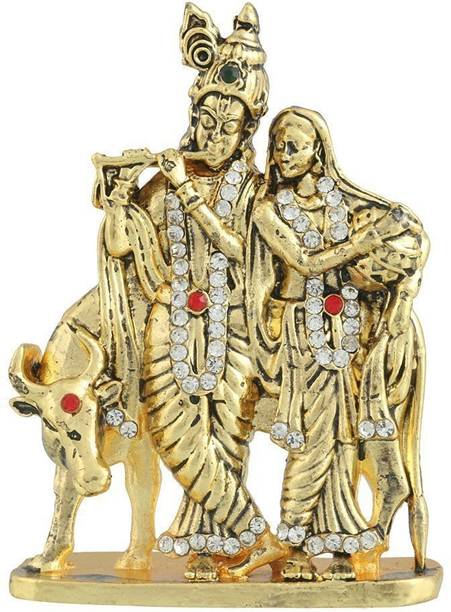 Xudo Antique Finish Lord Radha Krishna With Cow Love Couple Statue Hindu God Makhan chor/Laddu Gopal Sculputer Handicraft Idol janmashtami Decorative Spiritual Diwali Puja Vastu Showpiece Figurine - Religious Pooja Gift Item & Murti for Mandir / Temple / Home / Office Decorative Showpiece Decorative Showpiece  -  6 cm