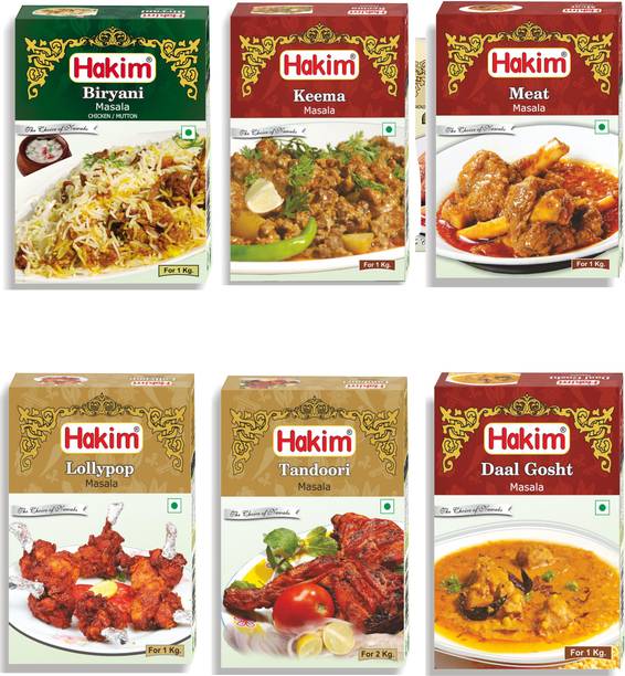 HAKIM Authentic Mughlai Biryani Masala, Keema Masala, Meat Masala, Lollypop Masala, Tandoori Masala, Daal Gosht Masala (Combo of 6)