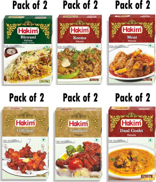 HAKIM Authentic Mughlai Biryani Masala, Keema Masala, Meat Masala, Lollypop Masala, Tandoori Masala, Daal Gosht Masala (Combo of 12)