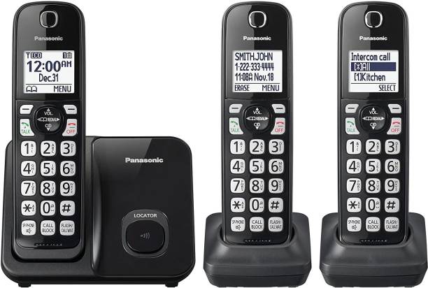 Panasonic Cordless Phone System with Call Block and High Contrast Displays and Keypads - 3 Cordless Handsets - KX-TGD513B (Black) Cordless Landline Phone