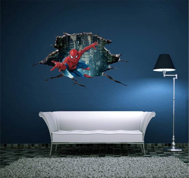 Creatick Studio 50 cm Spiderman Wall Sticker | Decorative Wall Sticker for Living Room, Bedroom, Office, Hall and Home Décor_AS666 Self Adhesive Sticker