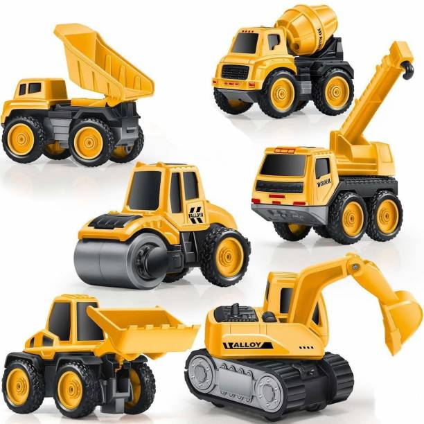 Learn With Fun Die Cast Metal Unbreakable Pull Back JCB Dumper Roller Mixer Engineering car team Toy for Boys girls Kids