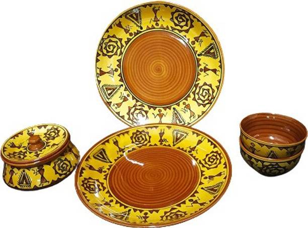 caffeine Pack of 5 Ceramic Mustard Dinner Set Dinner Set