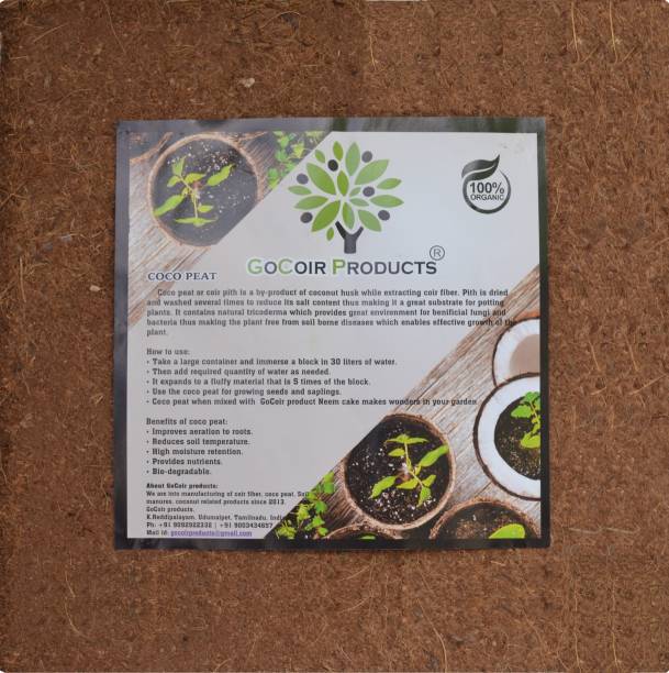 GoCoir Products Cocopeat powder (5Kg block) Coir pith Soil manure for kitchen and terrace gardening. Manure