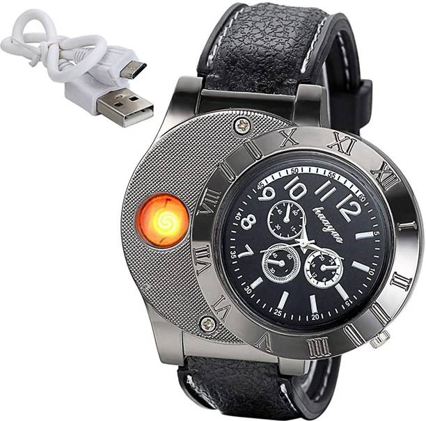 play run Lghter Watch For Smoking For Men & Boys | Lighter Watch For Cigarettes Fancy | Smart Watch 2 in 1 Electronic Cigarette Lighter Rechargeable Cigarette Lighter Electric Watch With USB Data Cable Cigarette Lighter