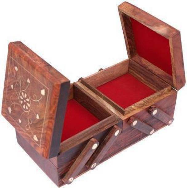 Giftoshopee Wooden Antique Pure-RoseWood Jewlellery Box 3 Compartments Vanity Box, Multipurpose Wooden storage Organiser Box ( Brown ) Jewellery, Make up, Multipurpose storage box Vanity Box Jewellery Box, Multipurpose Storage Box Vanity Box (Brown) Jewellery Box, Multipurpose Storage Box Vanity Box