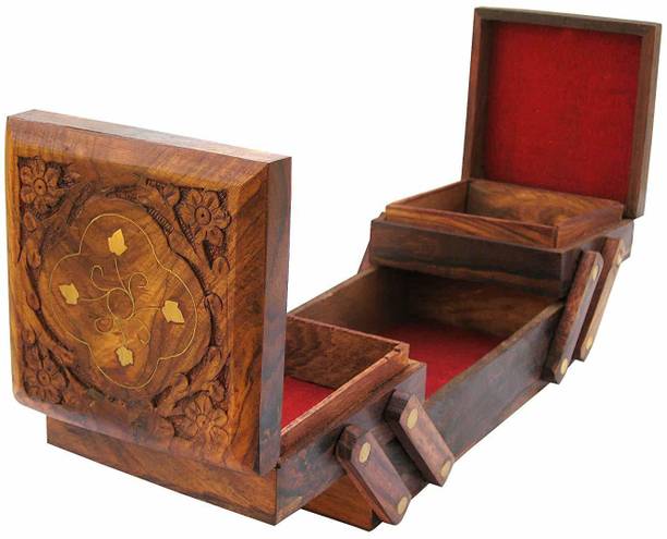 Nayra Handicrafts Handmade Wooden Jewellery Box for Women Sliding Jewellery Box Foldable Vanity Box