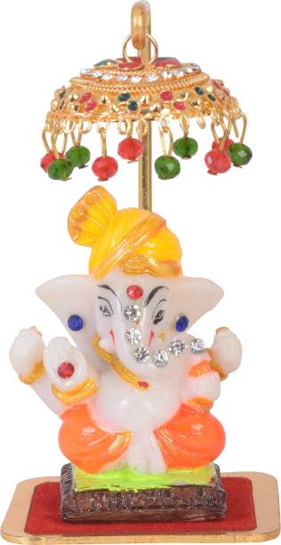 jagriti enterprise Ganesh Ji Idol Statue for Car Dashboard with Umbrella Decorative Showpiece Decorative Showpiece  -  6 cm