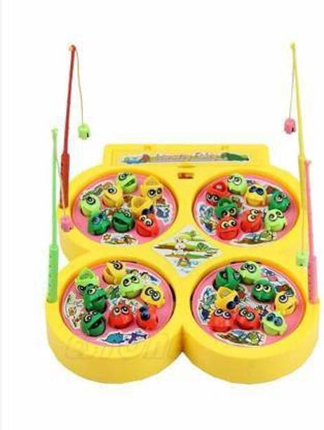 AKANSHA Fish Catching Game / Fishing game / Fishing toy with 32 Pcs of Fish, 4 Pods (Yellow)