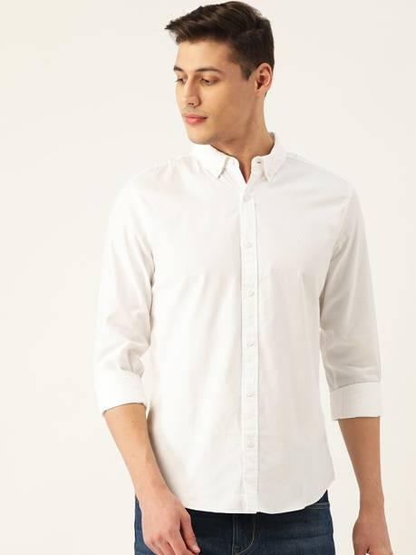 Men Slim Fit Solid Button Down Collar Casual Shirt