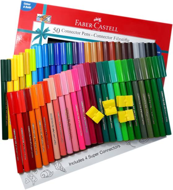 FABER-CASTELL Majestic Basket 50 Shades Connector Pens With 4 Greeting Cards Alongwith 4 Super Connectors Nib Sketch Pen  with Washable Ink