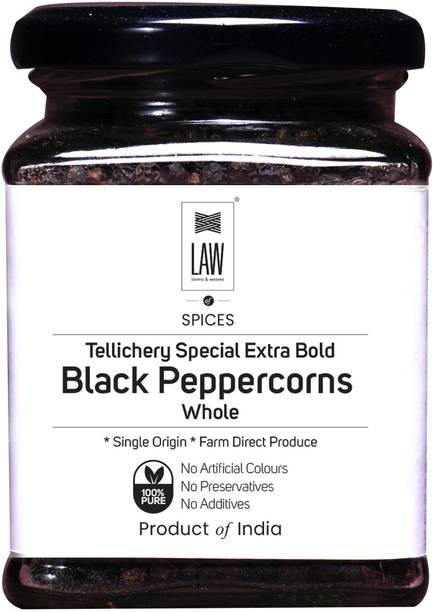 looms & weaves Premium Quality Single Origin Tellichery Special Extra Bold Black Peppercorns Whole (In Glass Jar)