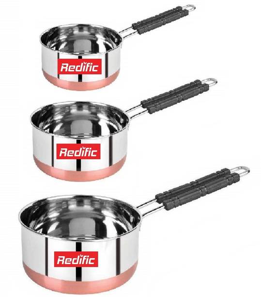 Redific Stainless Steel Copper Bottom Multipurpose Sauce Pan for Kitchen, Restaurant Cooking & Heat Proof Handle, Rust Resistant & Dishwasher Safe (1, 1.5, 2 Liter)(Set of 3)(Gas Stove Compatible and Non Induction Compatible) पॉट 2 L, 1.5 L, 1 L