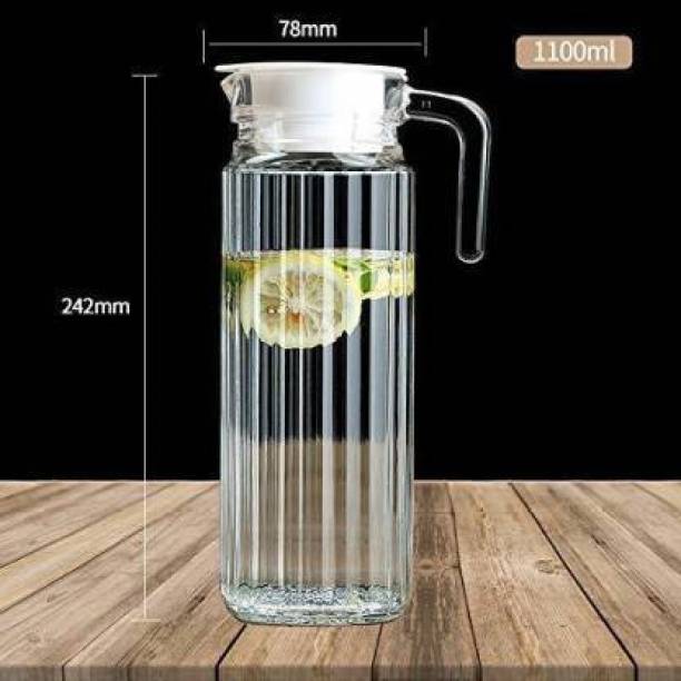 Sitaram Creation 1.1 L Glass Water 1100 ML Glass jug Pitcher with with lid iced Tea Pitcher Water jug hot Cold Water ice Tea, Wine. Milk and Juice Beverage Carafes