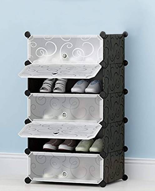 Toriyox Shoe Stand DIY Plastic Shoe Portable Storage Organizer. 5 Cube Shoe Wardrobe. Plastic Collapsible Shoe Stand with Cover for Home/Office Wardrobe Cube Organizer Black (5 Cube Black) Metal Collapsible Shoe Stand
