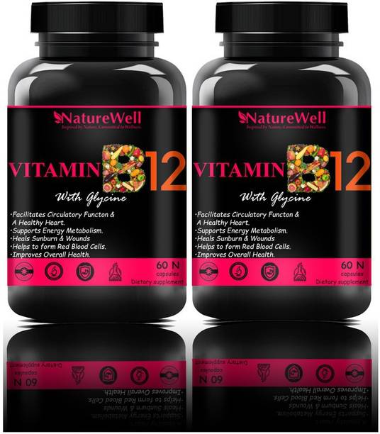 Naturewell B Complex Vitamins B12, B1, B2, B3, B5, B6, B7, B9, 120 Capsules (120N Maroon)