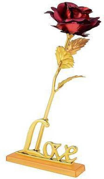 Corvell 24K Red Golden Rose With Love Stand and Gift Box Red, Gold Rose Artificial Flower