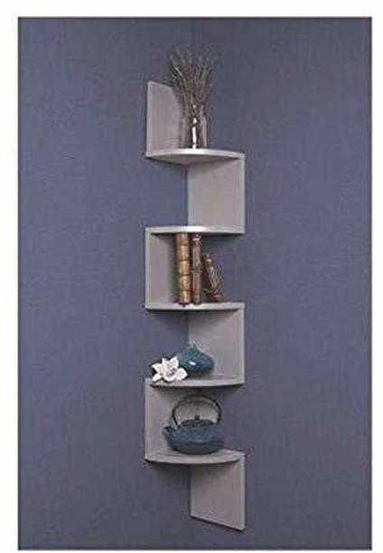 Bhoomi Shopee Floating Corner Shelf- 5 Tier Wall Shelves Zigzag Corner Wall Mount Shelf (Grey) MDF (Medium Density Fiber) Wall Shelf