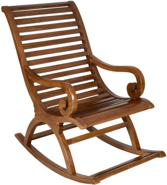 Decorhand Teak Wood Rocking Chair For Living Room / Garden - Rosewood Finishing for adults/Grand parents Solid Wood 1 Seater Rocking Chairs