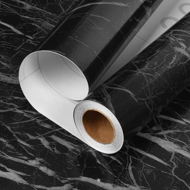Mukhivala 200 cm Multipurpose DIY Wallpaper Removable self Adhesive Waterproof Film Sticky Back PVC Roll Marble Wallpaper Contact Paper Sticker for Kitchen, Furniture, Door,Table, Cabinets - Black- 200 x 60 cm Self Adhesive Sticker