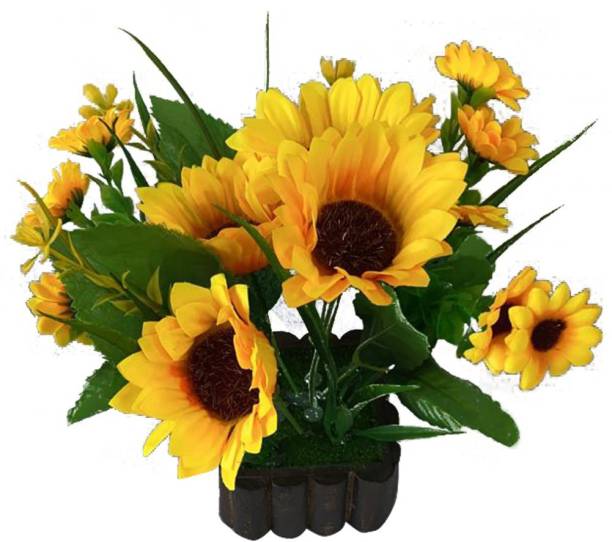 Ryme Yellow Artificial Sunflower With Pot for Home Office, Gift, Or Decoration Yellow Sunflower Artificial Flower  with Pot