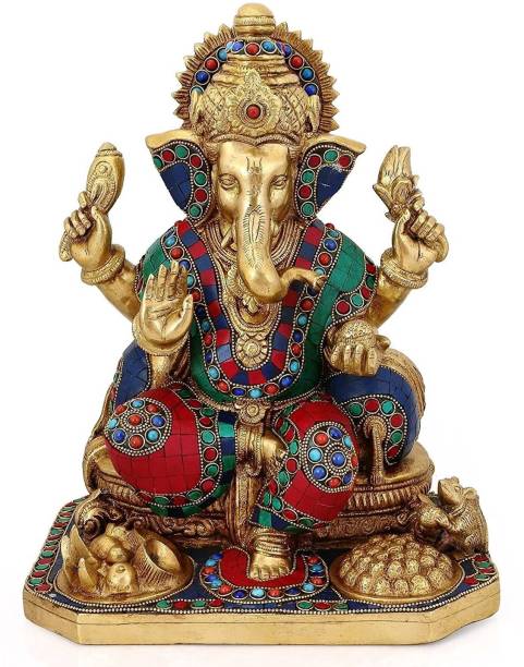 CraftVatika Lord Ganesh Idol Brass Statue Ganesh Ji Ki Murti Showpiece Ganpati Figurine Decorative Showpiece  -  33.02 cm