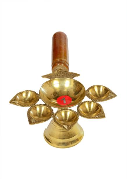 Poojan Paatr Panch Aarti Brass Diya Oil Lamp Jyoti Puja - Metal Panch Arti Diya for Diwali Pooja - Diya for Puja and Festival Decoration . Brass Table Diya