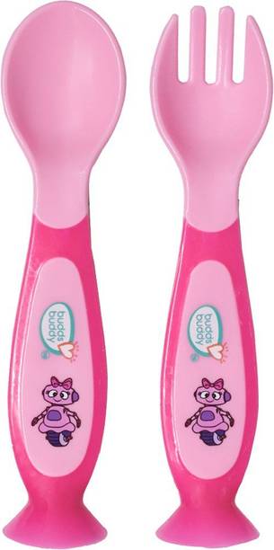 Buddsbuddy Premium BPA Free Suction Spoon and Fork (2 Pcs)  - Silicon