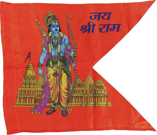 OMG Shree Ram ji Flag / Ram Flag / Ram Mandir Flag Size 21X26 Inch ( Small Size ) Pack of 1 Flag Rectangle Outdoor Flag Flag