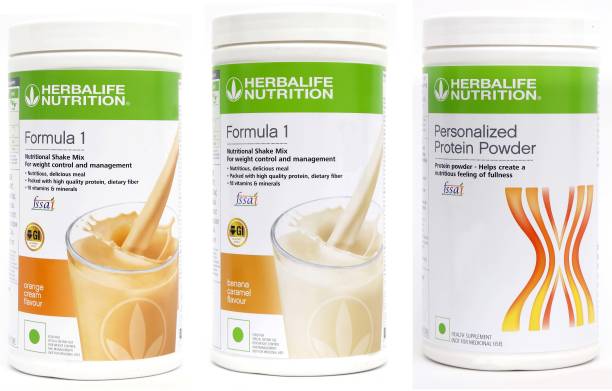 HERBALIFE Formula 1 Nutritional Shake Mix - Orange Cream Flavor & Banana Caramel Flavor With Personalized Protein Powder 400 Gram For Weight Loss Combo