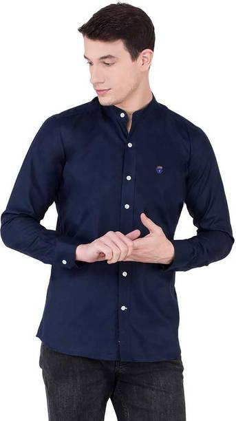 FUBAR Men Solid Casual Blue Shirt