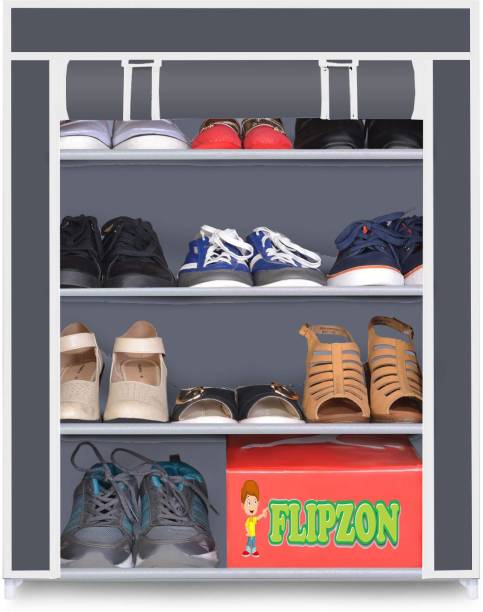 FLIPZON 4-Tiers Shoe Rack/Multipurpose Storage Rack with Dustproof Cover Metal Collapsible Shoe Stand