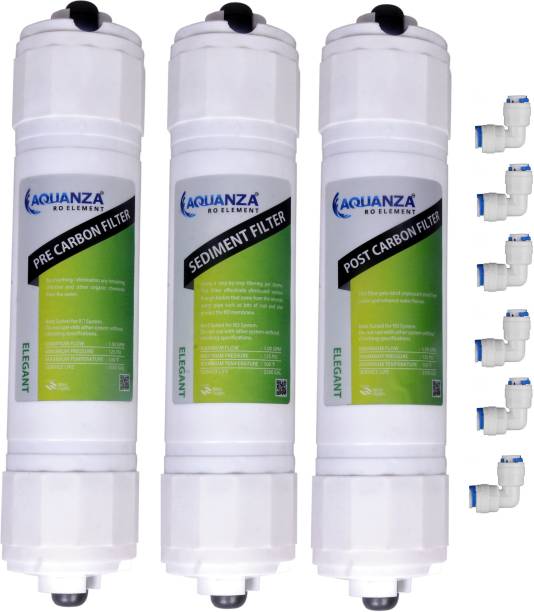 AQUANZA ELEGANT INLINE Inline Pre Carbon, Sediment & Post Carbon Filter Set with 6 Elbow (PACK of 9) Suitable for all RO Water Purifiers Solid Filter Cartridge