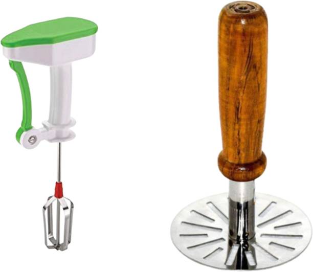 ओमोर्टेक्स Kitchen Tools Combo Power Free Hand Blender and Stainless Steel Wooden Masher किचन टूल्स कॉम्बो पावर फ्री हैंड ब्लेंडर और स्टेनलेस स्टील वुडन मैशर बहुरंगी रसोई उपकरण सेट