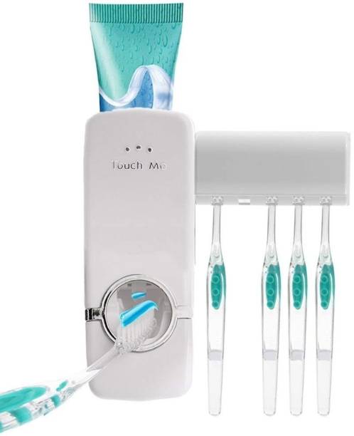 Density Collection Hands Free Toothpaste Dispenser Automatic Toothpaste Squeezer with 5 Toothbrush Holds,No Power Required(White) Plastic Toothbrush Holder
