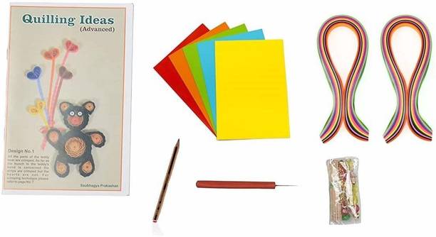 MOREL PAPER QUILING KIT TOOL SET FOR KIDS/ART&CRAFT GIFT ITEM FOR CHILD, KIT- QUILLING BOOK, QUILLING NEEDLE, 5MM AN 10 MM QUILING STRIPS, TINTED PAPER, EARING HOOK, STONES TOOTH PICKS PENCILS.