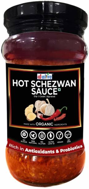 D-Alive Hot Schezwan Sauce (Tasty & Nutrient-Rich Dipping Sauce) - 280g (Sugar-Free, Organic, Gluten-Free, Low Carb, Vegan, Diabetes & Keto Friendly) - Packed in Glass Bottles Sauce Chutney Paste