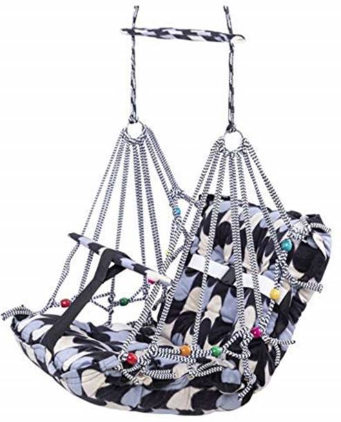 LAPREX Cotton Swing for Kids, Chair Jhula for 1-3 Years Old Babies with Safety Belt, Washable and Folding Jhula, Home & Garden Children Jhula, Baby Swings for Indoor & Outdoor (Multicolour) Swings