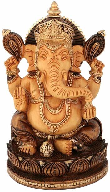 CraftVatika Ganesh Idol Wooden Showpiece | Ganesh Statue | Ganesh Ji Ki Murti | Religious Showpiece | Gifts Decorative Showpiece  -  20.32 cm