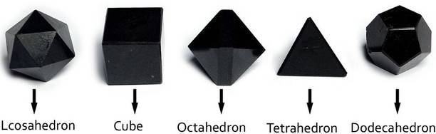 REIKI CRYSTAL PRODUCTS Black Tourmaline Geometry Set Crystal Stone 5 Piece Set Reiki Healing Grid For Vastu Correction And Increase Energy Decorative Showpiece  -  2 cm