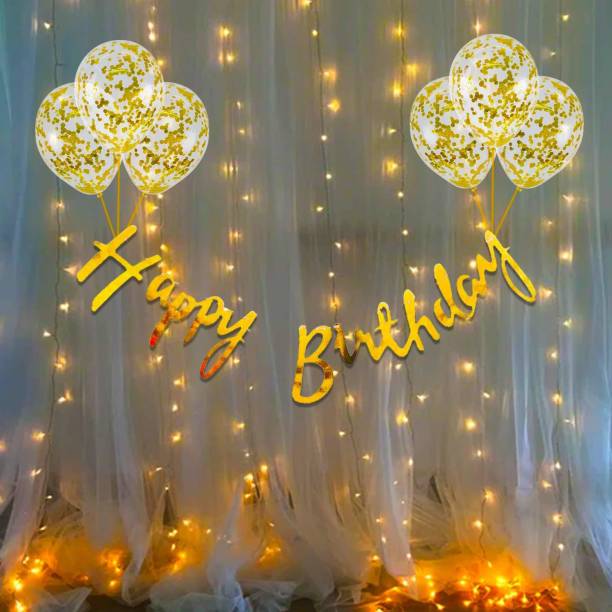 Party Propz Multicolor Birthday Decoration Items Kit- 10Pcs Bday Banner Confetti Balloon with Led Light for Kids, Husband Girls, Boys Bday Decorations Items with Fairy Lights