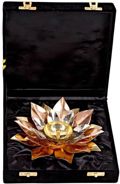IndianArtVilla S/P Copper Lotus Design Diya ,Gifting and Diwali Purpose (Height: 2.5 inch) Silver Plated Table Diya