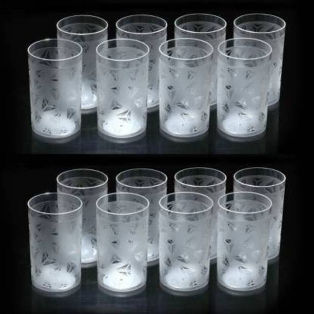 फिनर (Pack of 16) Prism Diamond Design For Water and Juice Plastic Glass Set (290 ml, Plastic) ग्लास सेट