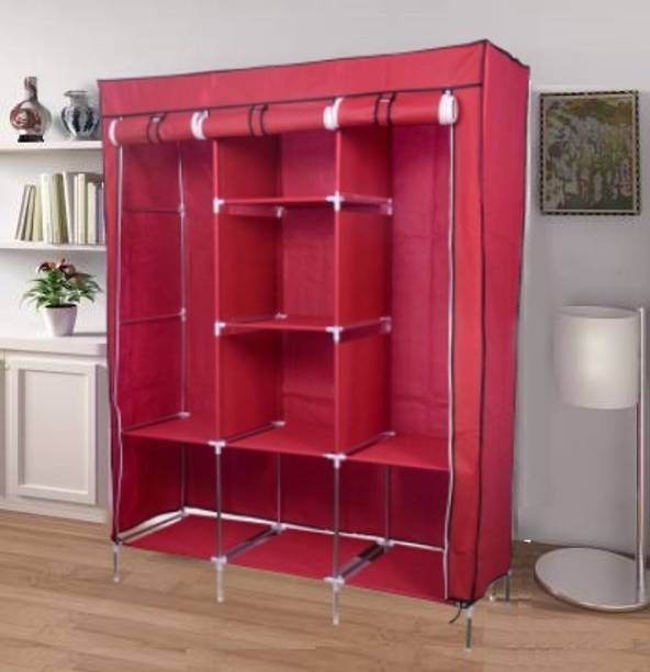 GOD WISH 8 shelves portable wardrobe for cloth 3 door with zipper Carbon Steel Collapsible Wardrobe