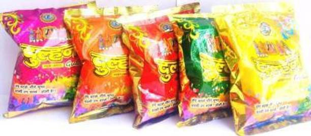 mushti Organic Dulhan Herbal Gulal Scented Holi Colour Powder (Natural Skin, 80 g, Multicolour) - Pack of 5 Holi Color Powder Pack of 5 (Red, Yellow, Blue, Green, Purple, 80 g) Holi Color Powder Pack of 5