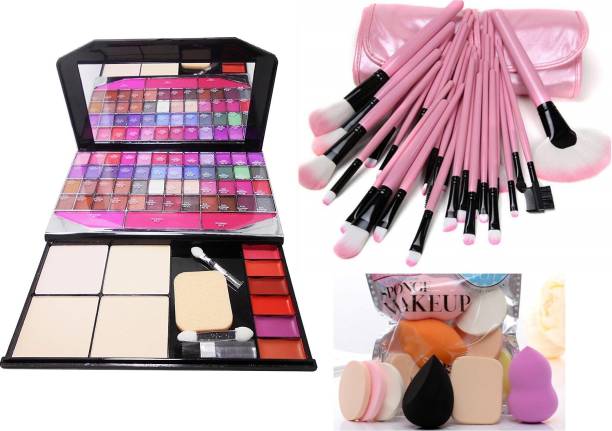 MY TYA Color Icon Fashion Makeup Kit Big + 24 Piece Premium Makeup Brushes Pink with Leather Case + Me Now 6 Piece Makeup Sponges