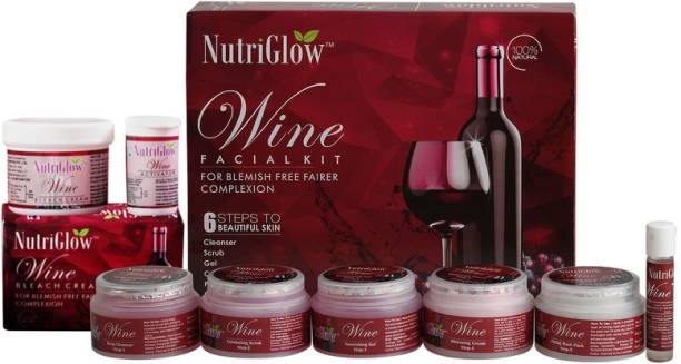 NutriGlow Red Wine Facial Kit (250 gm) + Wine Bleach Cream (43 gm) /Natural Glow /Deep Cleanses /Glowing Skin/ All Skin Type