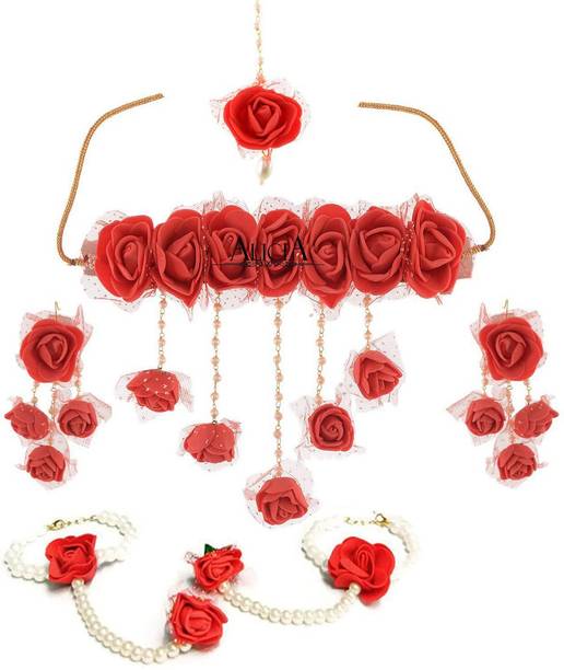 style revolver Fabric, Rubber, Leather, Paper Red, White Jewellery Set