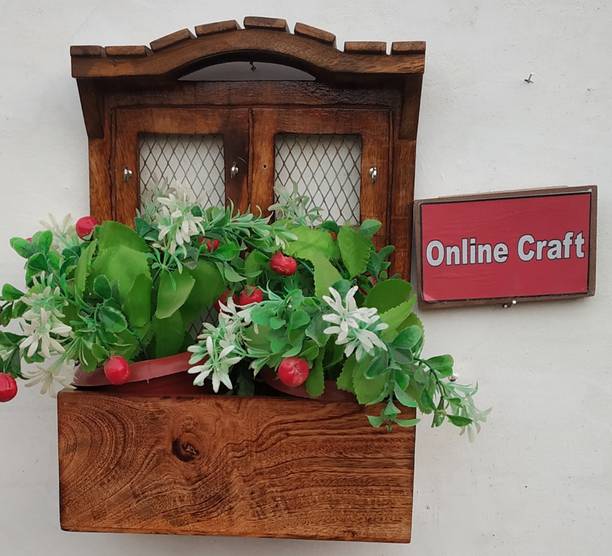 OnlineCraft ch2977 flower decor shelf brown Wooden Wall Shelf