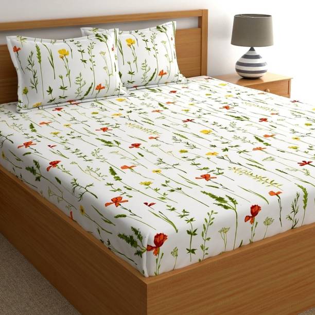 Home Ecstasy 140 TC Cotton King Floral Fitted (Elastic) Bedsheet